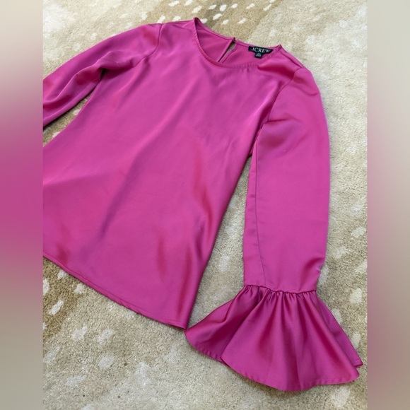 J.Crew winter garden top magenta pink silk ruffle sleeve blouse women’s XXS - Picture 3 of 13